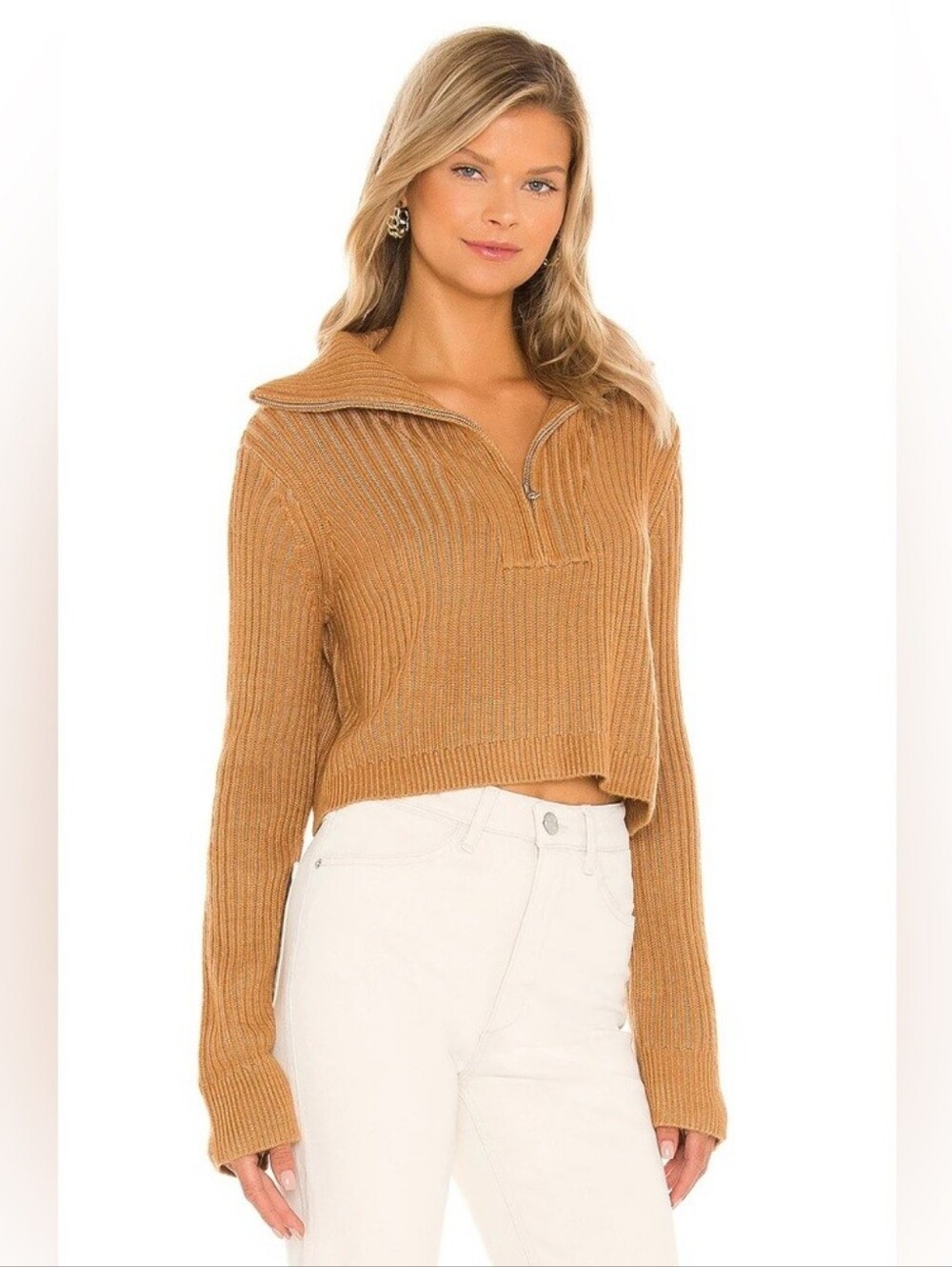$165 TULAROSA Lovelle Zip Up Sweater in Camel - Picture 5 of 10